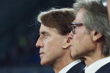 İtalya 'nın Roberto Mancini teknik direktörü Euro 2024 ön eleme maçında İtalya ile İngiltere arasında son maç İtalya 1, İngiltere 2. Maç Diego Armando Maradona stadyumunda oynandı..