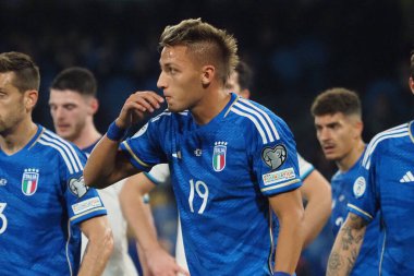 İtalya 'nın Mateo Retegui oyuncusu Euro 2024 ön eleme maçında İtalya ile İngiltere arasında, İtalya 1, İngiltere 2. Maç Diego Armando Maradona stadyumunda oynandı..