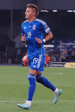 İtalya 'nın Mateo Retegui oyuncusu Euro 2024 ön eleme maçında İtalya ile İngiltere arasında, İtalya 1, İngiltere 2. Maç Diego Armando Maradona stadyumunda oynandı..