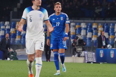 İtalya 'nın Mateo Retegui oyuncusu Euro 2024 ön eleme maçında İtalya ile İngiltere arasında, İtalya 1, İngiltere 2. Maç Diego Armando Maradona stadyumunda oynandı..