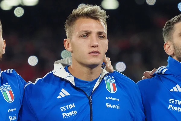 stock image Mateo Retegui player of Italy, during the qualifying match for Euro 2024, between Italy vs England, final result Italy 1, England 2. Match played at Diego Armando Maradona stadium.