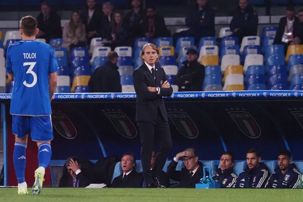 Roberto Mancini Trainer Von Italien Während Des Qualifikationsspiels Für Die — Stockfoto