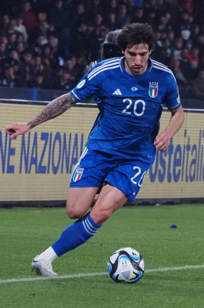 Sandro Tonali Spelare Italien Kvalificeringsmatchen För Euro 2024 Mellan Italien — Stockfoto