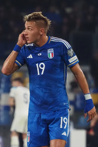 stock image Mateo Retegui player of Italy, during the qualifying match for Euro 2024, between Italy vs England, final result Italy 1, England 2. Match played at Diego Armando Maradona stadium.