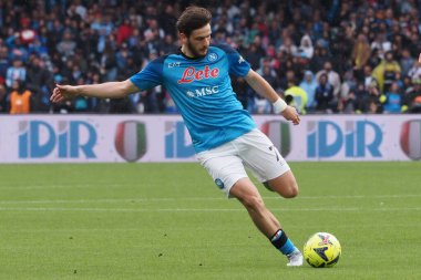 Napoli 'nin Khvicha Kvaratskhelia oyuncusu, Napoli ile Inter arasındaki İtalya Serie A ligi maçında, Napoli 3, Inter 1, Diego Armando Maradona Stadyumu' nda oynandı..