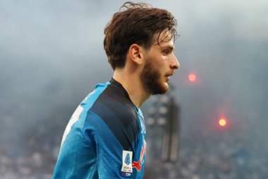 Napoli 'nin Khvicha Kvaratskhelia oyuncusu, Napoli ile Sampdoria arasındaki İtalyan Serie A ligi maçında, Napoli 2, Sampdoria 0, Diego Armando Maradona Stadyumu' nda oynandı..