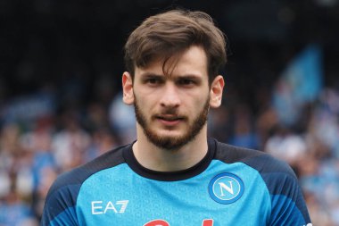 Napoli 'nin Khvicha Kvaratskhelia oyuncusu, Napoli ile Salernitan arasında oynanan İtalya Serie A Ligi final maçı sırasında, Napoli 1, Salernitana 1, Diego Armando Maradona Stadyumu' nda oynandı..