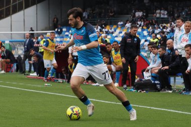 Napoli 'nin Khvicha Kvaratskhelia oyuncusu, Napoli ile Salernitan arasında oynanan İtalya Serie A Ligi final maçı sırasında, Napoli 1, Salernitana 1, Diego Armando Maradona Stadyumu' nda oynandı..