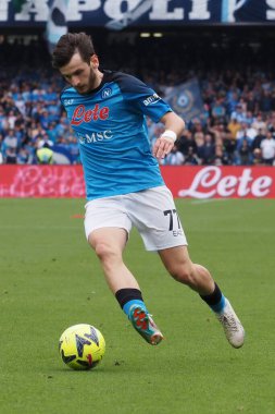 Napoli 'nin Khvicha Kvaratskhelia oyuncusu, Napoli ile Salernitan arasında oynanan İtalya Serie A Ligi final maçı sırasında, Napoli 1, Salernitana 1, Diego Armando Maradona Stadyumu' nda oynandı..