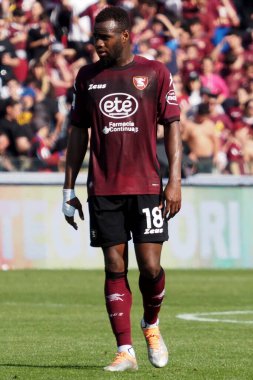 Salernitana 'nın Lassana Coulibaly oyuncusu, İtalya Serie A ligi maçında Salernitana ile Sassuolo arasındaki final maçı, Salernitana 3, Sassuolo 0, Arechi Stadyumu' nda oynanan maç..