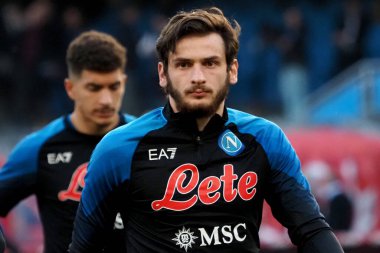 Napoli 'nin Khvicha Kvaratskhelia oyuncusu, Napoli ile Atalanta arasındaki İtalyan Serie A ligi maçında, Napoli 2, Atalanta 0, Diego Armando Maradona Stadyumu' nda oynandı..