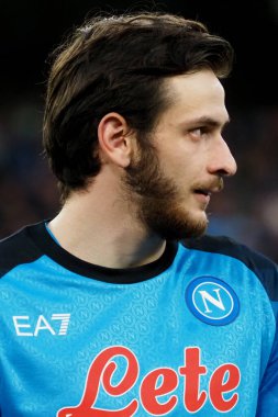 Napoli 'nin Khvicha Kvaratskhelia oyuncusu, Napoli ile Atalanta arasındaki İtalyan Serie A ligi maçında, Napoli 2, Atalanta 0, Diego Armando Maradona Stadyumu' nda oynandı..