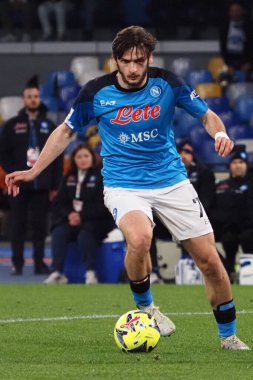 Napoli 'nin Khvicha Kvaratskhelia oyuncusu, Napoli ile Atalanta arasındaki İtalyan Serie A ligi maçında, Napoli 2, Atalanta 0, Diego Armando Maradona Stadyumu' nda oynandı..