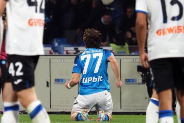 Napoli 'nin Khvicha Kvaratskhelia oyuncusu, Napoli ile Atalanta arasındaki İtalyan Serie A ligi maçında, Napoli 2, Atalanta 0, Diego Armando Maradona Stadyumu' nda oynandı..