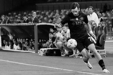 Napoli 'nin Khvicha Kvaratskhelia oyuncusu, Napoli ile Lazio arasındaki İtalyan Serie A ligi maçında, Napoli 1, Lazio 2, Diego Armando Maradona Stadyumu' nda oynandı..