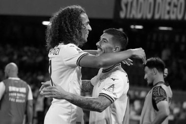 Lazio 'nun Mattia Zaccagni ve Matto Guendouzi oyuncuları, Napoli ile Lazio arasında oynanan İtalya Serie A ligi maçında, Napoli 1, Lazio 2, Diego Armando Maradona Stadyumu' nda oynandı.