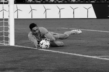 Napoli 'nin Alex Meret oyuncusu, Napoli ile Sassuolo arasındaki İtalyan Serie A ligi maçında, Napoli 2, Sassuolo 0, Diego Armando Maradona Stadyumu' nda oynandı..