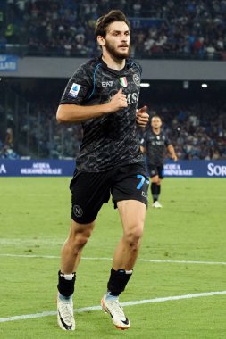 Napoli 'nin Khvicha Kvaratskhelia oyuncusu, Napoli ile Fiorentina arasındaki İtalyan Serie A ligi maçında, Napoli 1, Fiorentina 3, Diego Armando Maradona Stadyumu' nda oynandı..