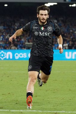 Napoli 'nin Khvicha Kvaratskhelia oyuncusu, Napoli ile Fiorentina arasındaki İtalyan Serie A ligi maçında, Napoli 1, Fiorentina 3, Diego Armando Maradona Stadyumu' nda oynandı..