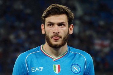 Napoli 'nin Khvicha Kvaratskhelia oyuncusu, Napoli ile Udinese arasındaki İtalya Serie A ligi maçında, Napoli 4, Udinese 1, Diego Armando Maradona Stadyumu' nda oynandı..