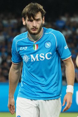 Napoli 'nin Khvicha Kvaratskhelia oyuncusu, Napoli ile Udinese arasındaki İtalya Serie A ligi maçında, Napoli 4, Udinese 1, Diego Armando Maradona Stadyumu' nda oynandı..