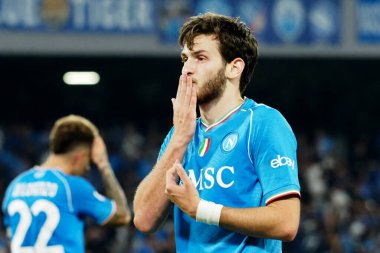 Napoli 'nin Khvicha Kvaratskhelia oyuncusu, Napoli ile Udinese arasındaki İtalya Serie A ligi maçında, Napoli 4, Udinese 1, Diego Armando Maradona Stadyumu' nda oynandı..