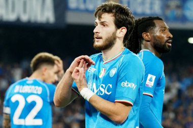 Napoli 'nin Khvicha Kvaratskhelia oyuncusu, Napoli ile Udinese arasındaki İtalya Serie A ligi maçında, Napoli 4, Udinese 1, Diego Armando Maradona Stadyumu' nda oynandı..