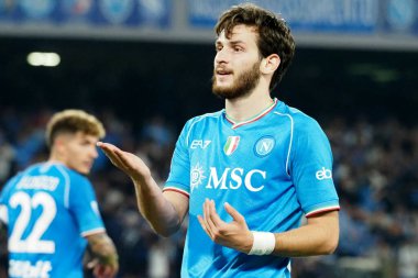 Napoli 'nin Khvicha Kvaratskhelia oyuncusu, Napoli ile Udinese arasındaki İtalya Serie A ligi maçında, Napoli 4, Udinese 1, Diego Armando Maradona Stadyumu' nda oynandı..