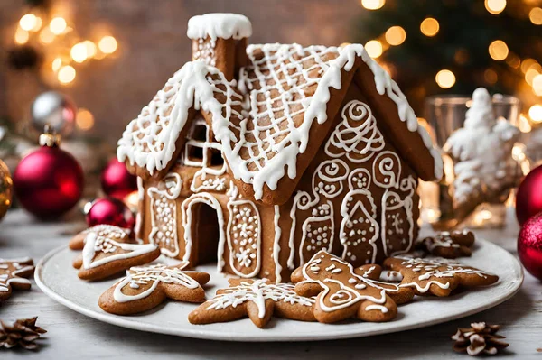 Christmas sweets for the holidays, gingerbread panettoni and little houses
