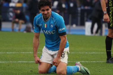 Napoli 'li Giovanni Simeone, Napoli ile Hellas Verona arasındaki İtalyan Serie A ligi maçında, Napoli 2, Hellas Verona 1, Diego Armando Maradona Stadyumu' nda oynandı..