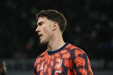 Juventus 'lu Dusan Vlahoviç, İtalya Serie A ligi maçında Napoli - Juvents final maçı, Napoli 2, Juventus 1, Diego Armando Maradona Stadyumu' nda oynandı.