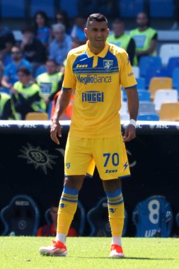 Frosinone 'den Walid Cheddira oyuncusu, İtalya Serie A Ligi maçında Napoli - Frosinone final maçı, Napoli 2, Frosinone 2, Diego Armando Maradona Stadyumu' nda oynandı..