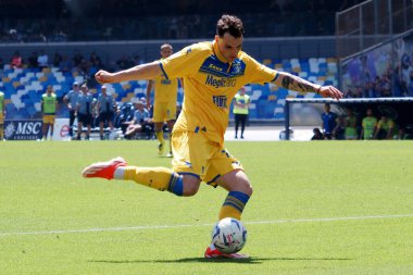 Frosinone 'den Nadir Zortea oyuncusu, İtalya Serie A Ligi maçında Napoli - Frosinone final maçı, Napoli 2, Frosinone 2, Diego Armando Maradona Stadyumu' nda oynandı..