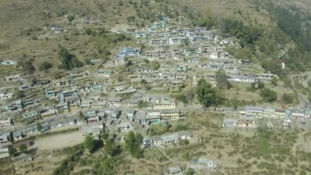 Harsil Village Aerial View Located Banks Bhagirathi River Uttarkashi Uttarakhand — стоковое видео