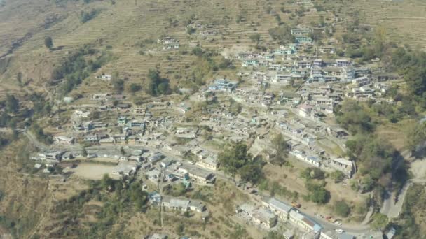 Harsil Village Aerial View Který Nachází Břehu Řeky Bhagirathi Uttarkashi — Stock video