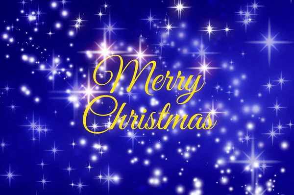 Frohe Weihnachten Wünscht Text Auf Blauem Hintergrund Mit Leuchtenden Sternen — Stockfoto