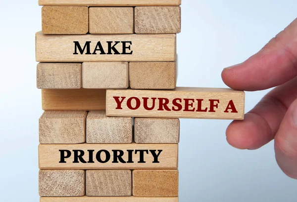 Make Yourself Priority Text Wooden Blocks Motivational Inspiration Concept — Stock Photo, Image