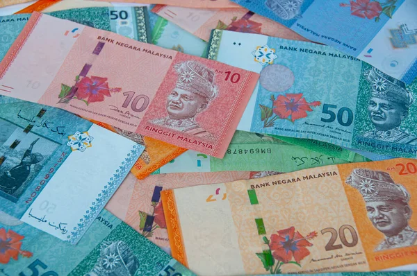 Vue Dessus Diverses Devises Malaisie Ringgit Monnaie Finance Concept — Photo