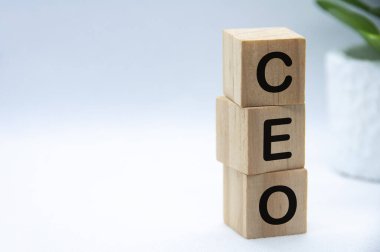 CEO text on wooden blocks with customizable space for text or ideas. CEO and copy space concept. clipart