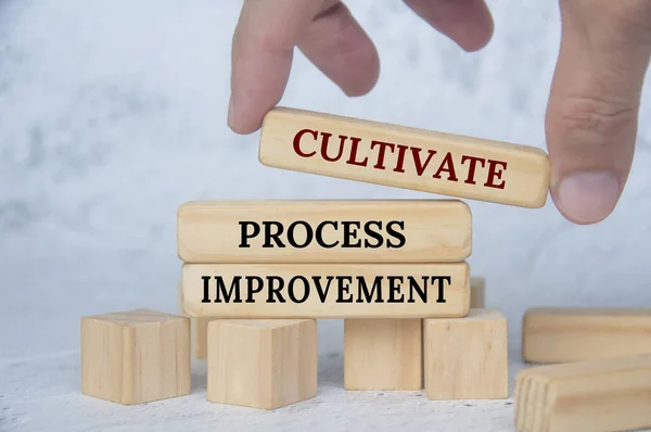 Cultivate process improvement on wooden blocks. Continuous improvement concept.