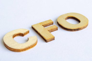 Finans Müdürü 'nü temsil eden CFO metni beyaz arka planda. Kıdemli Yönetim kavramı.