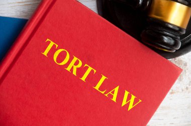 Tokmak zeminli Tort Hukuk kitabının en üst görüntüsü. Hukuk kavramı.