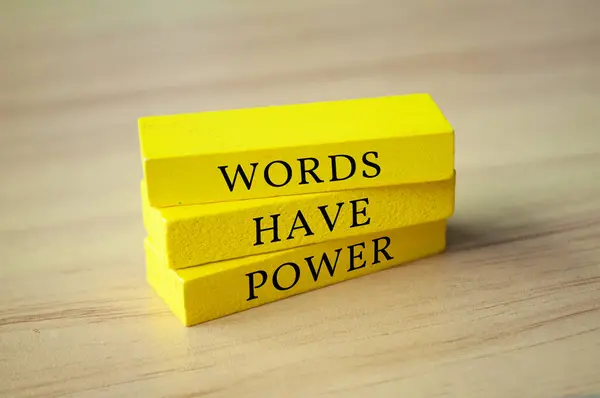 Words Have Power text on yellow wooden blocks. Motivational and inspirational concept.