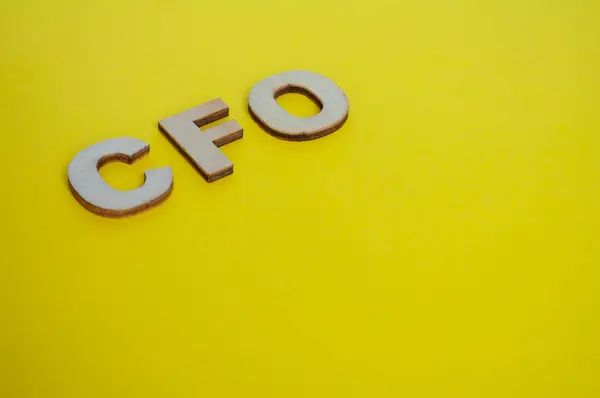 CFO wooden letters on yellow cover background. Senior Executive Level concept.
