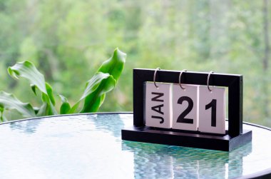 21 January calendar table with blurred nature background. With customizable space for text or ideas. clipart