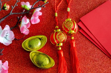 Çin Yeni Yıl Dekorasyonu 'nun en iyi manzarası. Çin Yeni Yıl Kutlama Konsepti.