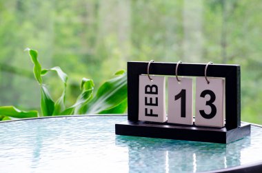 13 Şubat tablo takvimi metin veya fikirler için özelleştirilebilir boşluk.