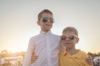 Two Australian kids watching  Australia Day Celebration concert in Adelaide city