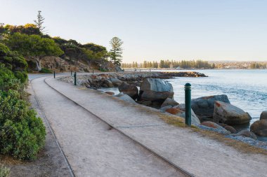 Granite Island causeway viewed towards Victor Harbor at sunset time, South Australia