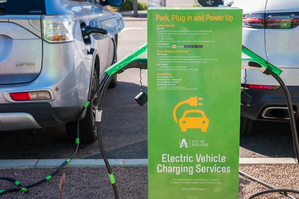 stock image Adelaide CBD, Australia - August 23, 2019: EV Charger charging station in Adelaide city centre on Franklin Street on a day